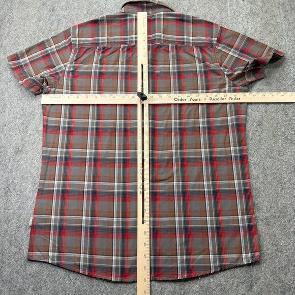 Kuhl Styk Shirt Men M Brown Gray Red Plaid Tapered Button Up Short Sleeve Nylon - Picture 11 of 15